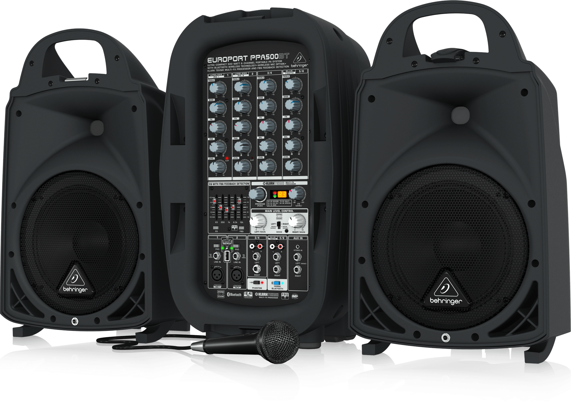 Behringer Europort PPA500BT Portable PA System with Dual (2 Mics) Channel Wireless Microphone Karaoke Systems Package (PPA-500BT) | BEHRINGER , Zoso Music