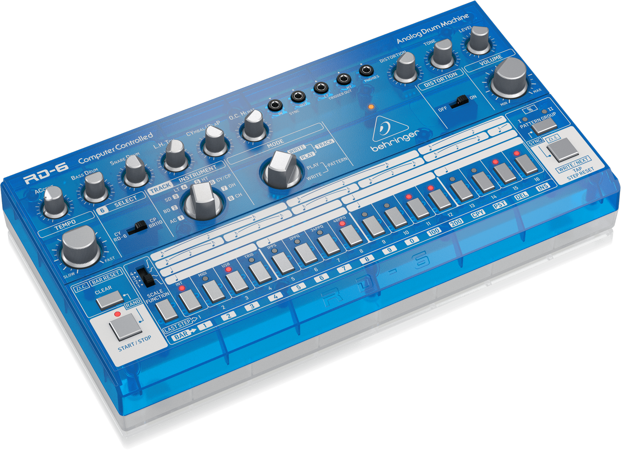 Behringer RD-6-BB Analog Drum Machine - Blue Translucent | BEHRINGER , Zoso Music
