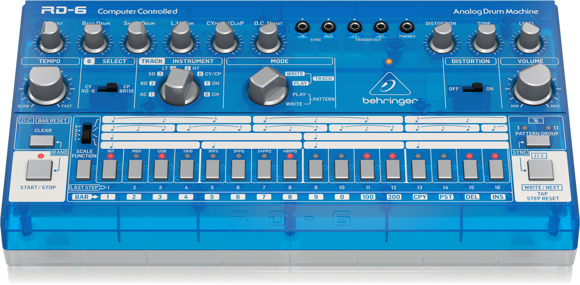Behringer RD-6-BB Analog Drum Machine - Blue Translucent | BEHRINGER , Zoso Music