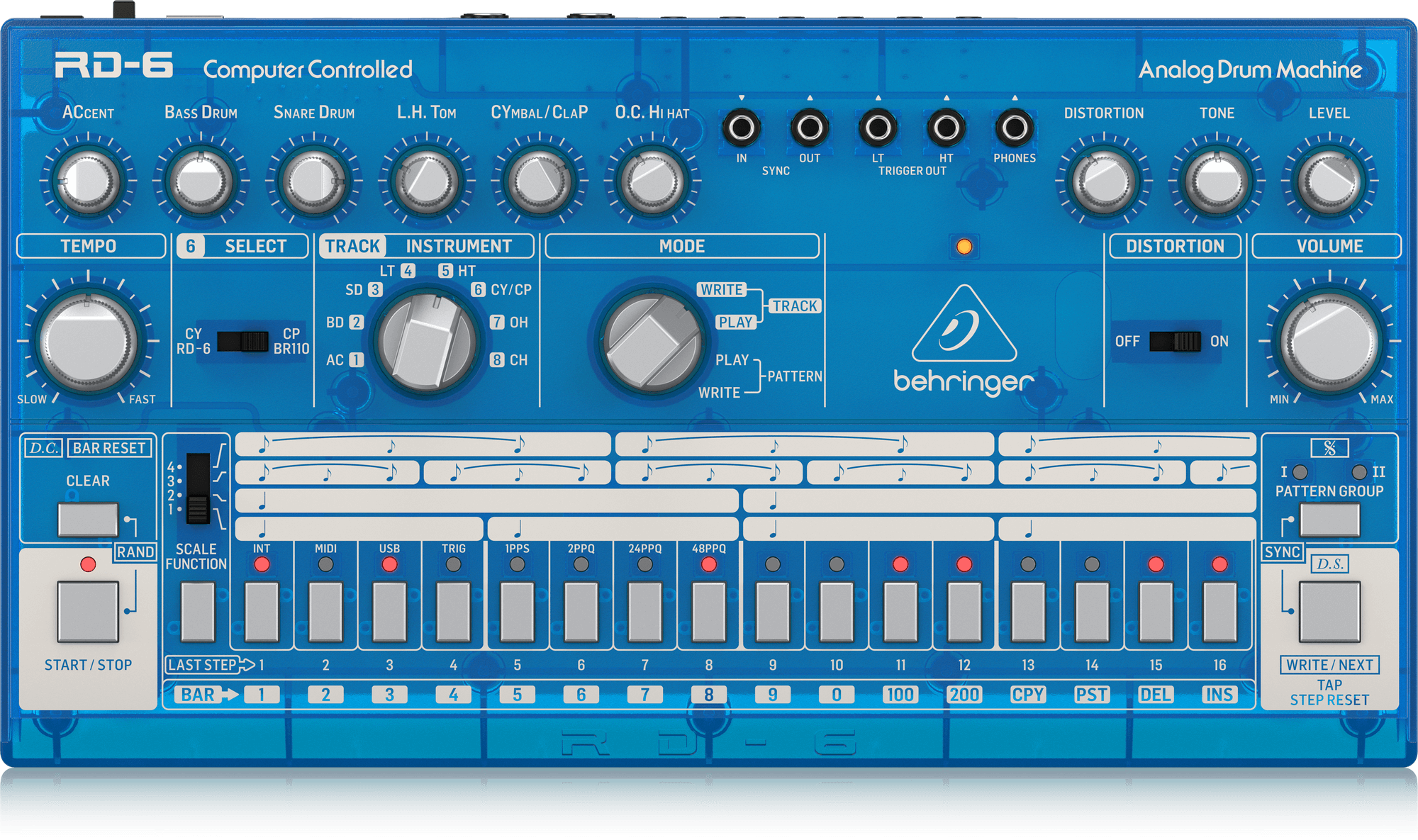 Behringer RD-6-BB Analog Drum Machine - Blue Translucent | BEHRINGER , Zoso Music