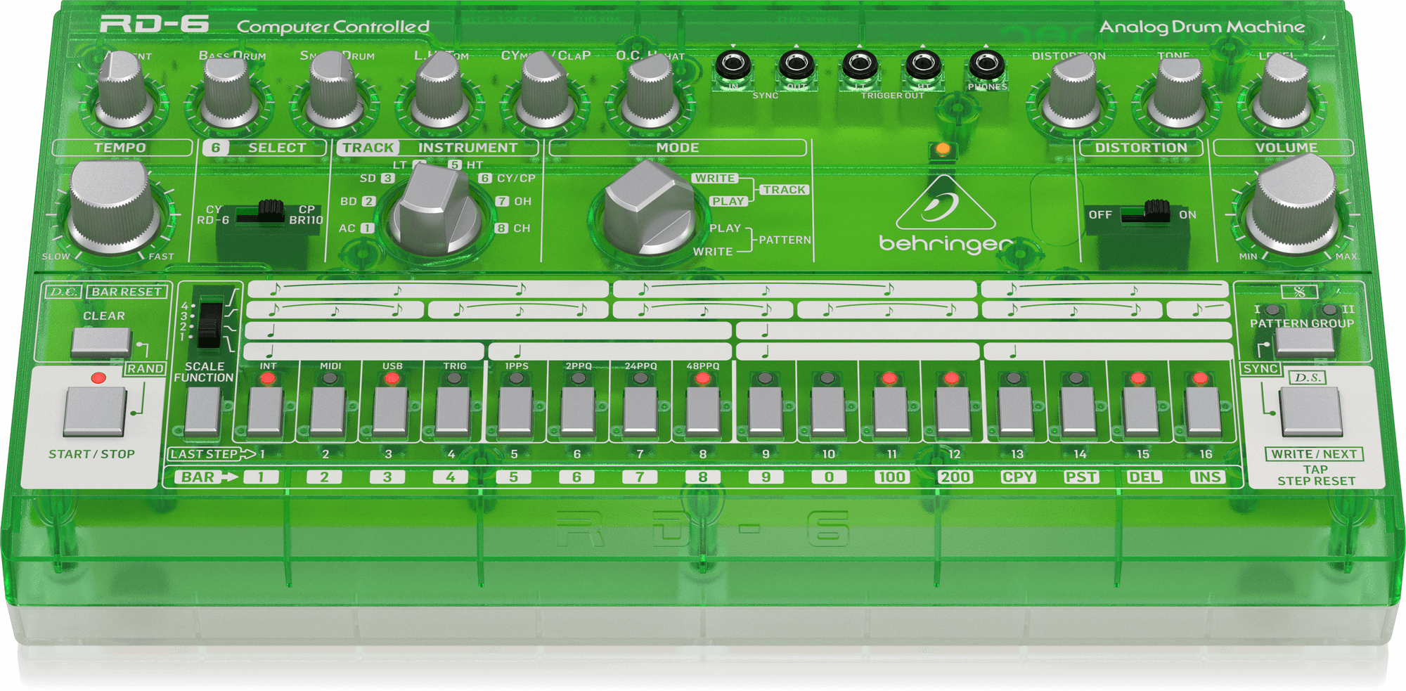 Behringer RD-6-LM Analog Drum Machine - Green Translucent | BEHRINGER , Zoso Music