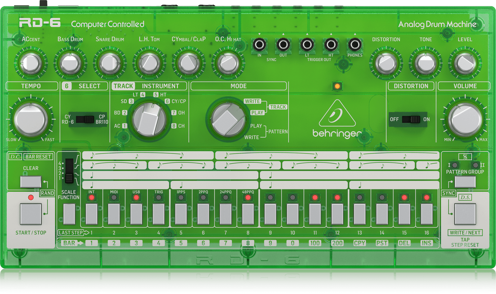 Behringer RD-6-LM Analog Drum Machine - Green Translucent | BEHRINGER , Zoso Music
