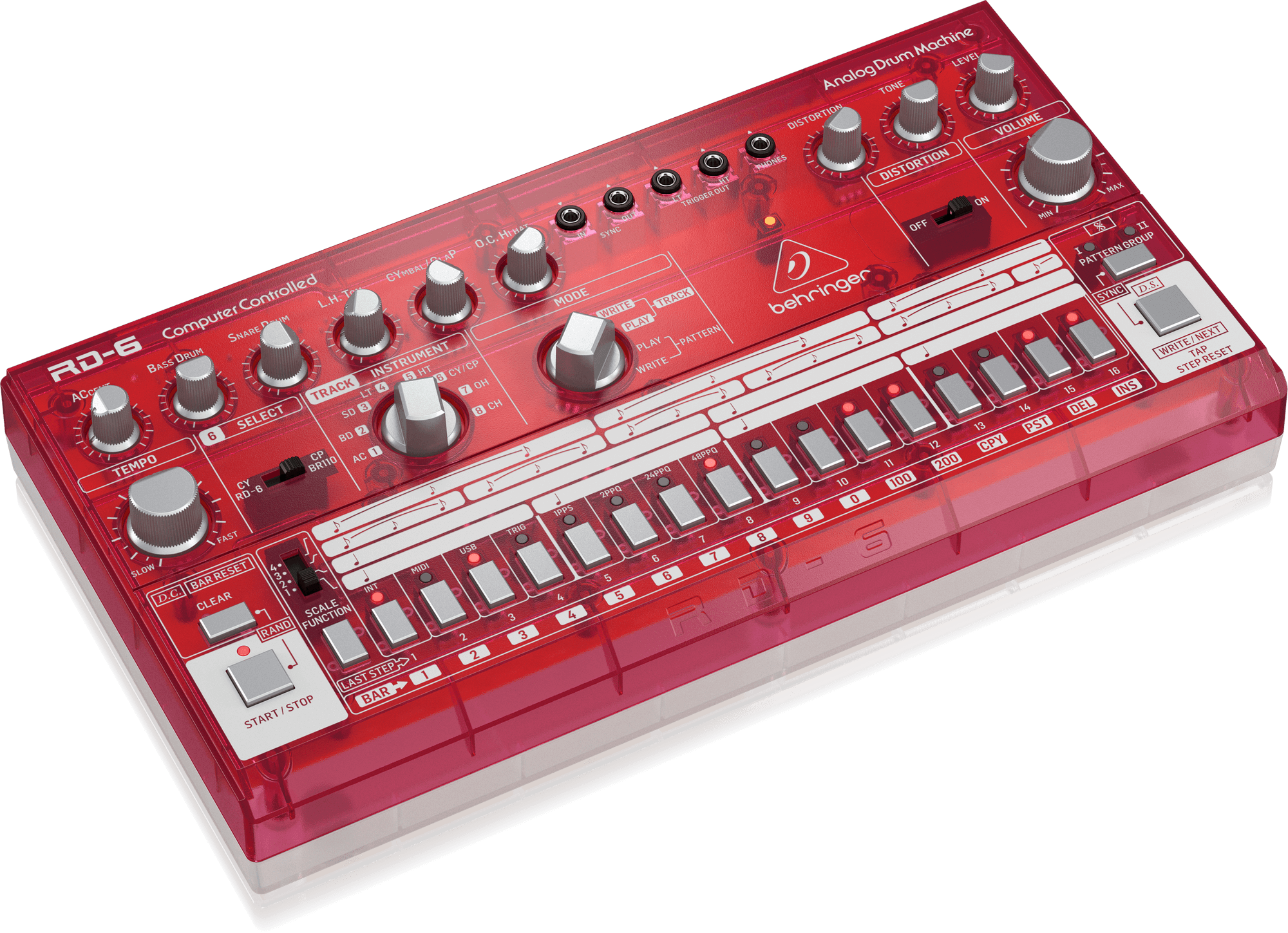Behringer RD-6-SB Analog Drum Machine - Red Translucent | BEHRINGER , Zoso Music