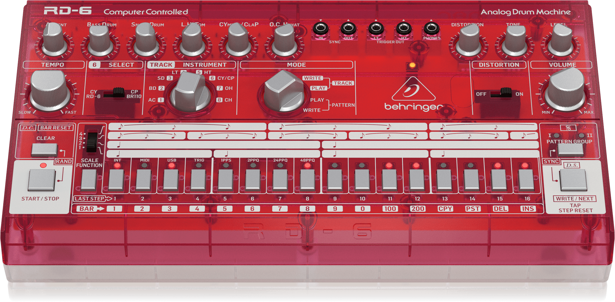 Behringer RD-6-SB Analog Drum Machine - Red Translucent | BEHRINGER , Zoso Music