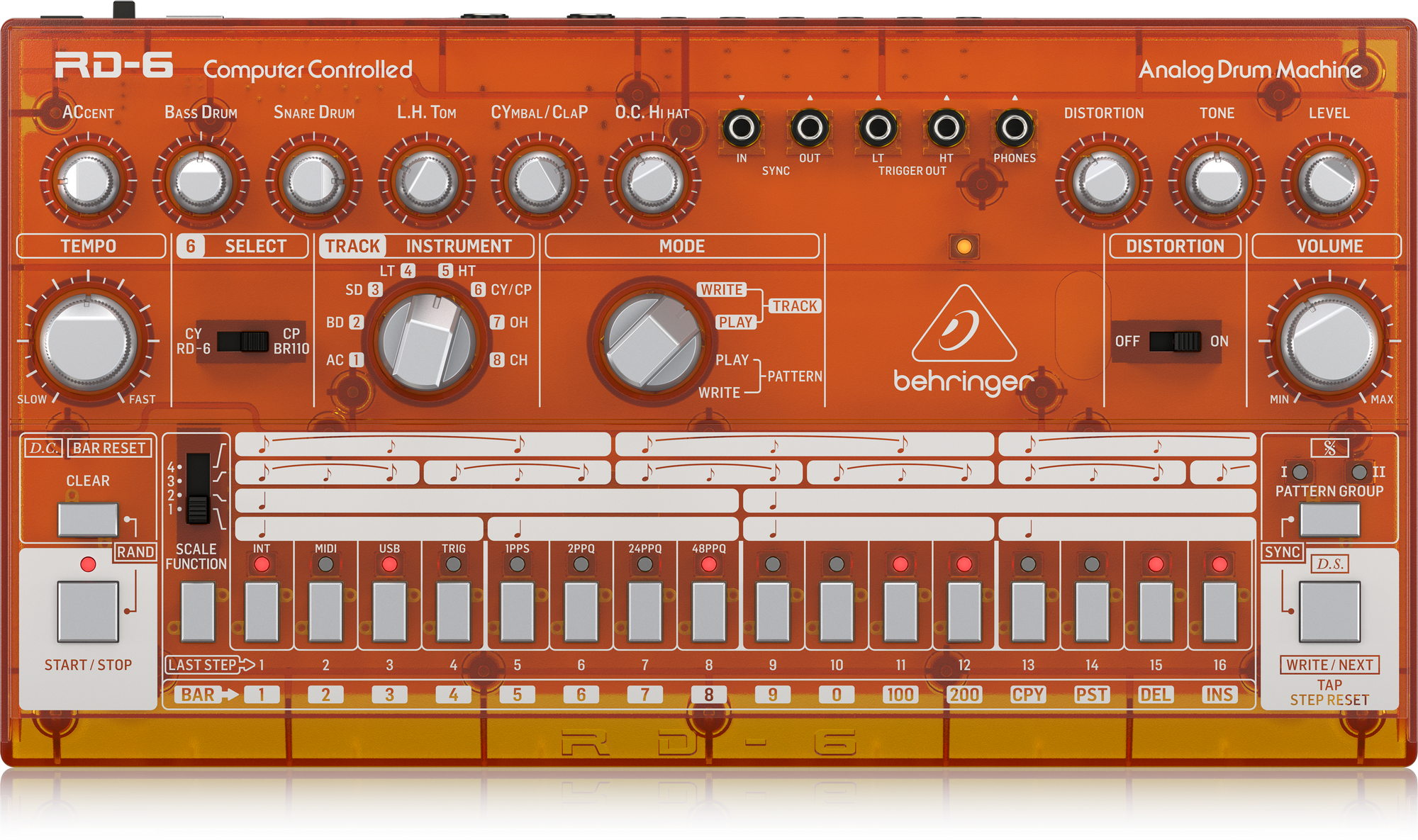 Behringer RD-6-TG Analog Drum Machine - Orange Translucent | BEHRINGER , Zoso Music
