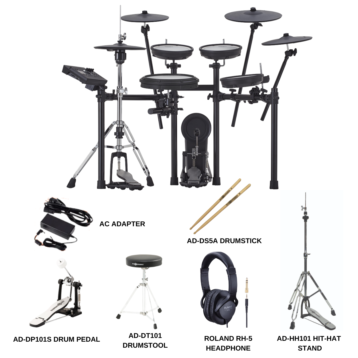 Roland TD-17KVX Gen 2 V-Drums Digital Drum Electronic Drum with RH-5 Headphone, Kick Pedal, Drum Throne and Drumsticks