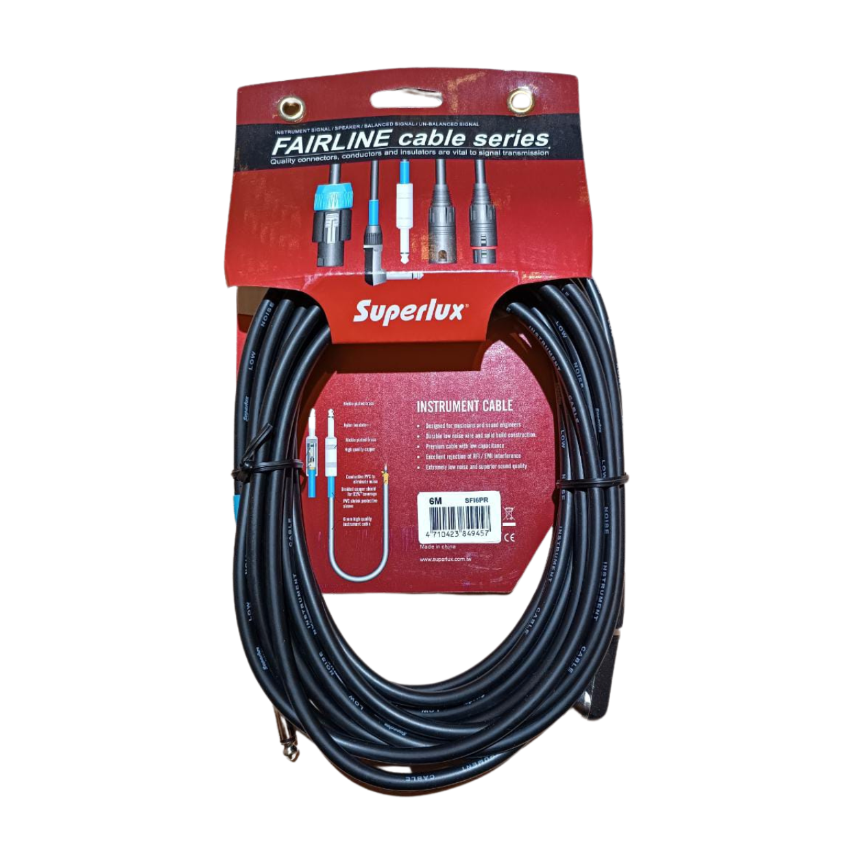 Superlux SFI Instrument Cable/ Guitar Cable, Angle and straight 6.3 mm (1/4") Jacks |  SUPERLUX |  CABLES |  Zoso Music
