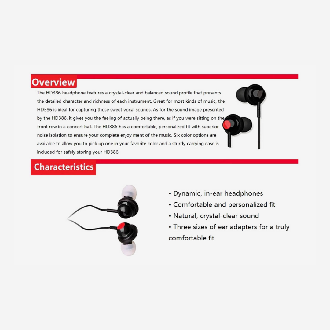 SUPERLUX HD386 DYNAMIC IN-EAR EARPHONE WIRED EARBUDS, SUPERLUX, HEADPHONE, superlux-headphones-sup-hd386, ZOSO MUSIC SDN BHD