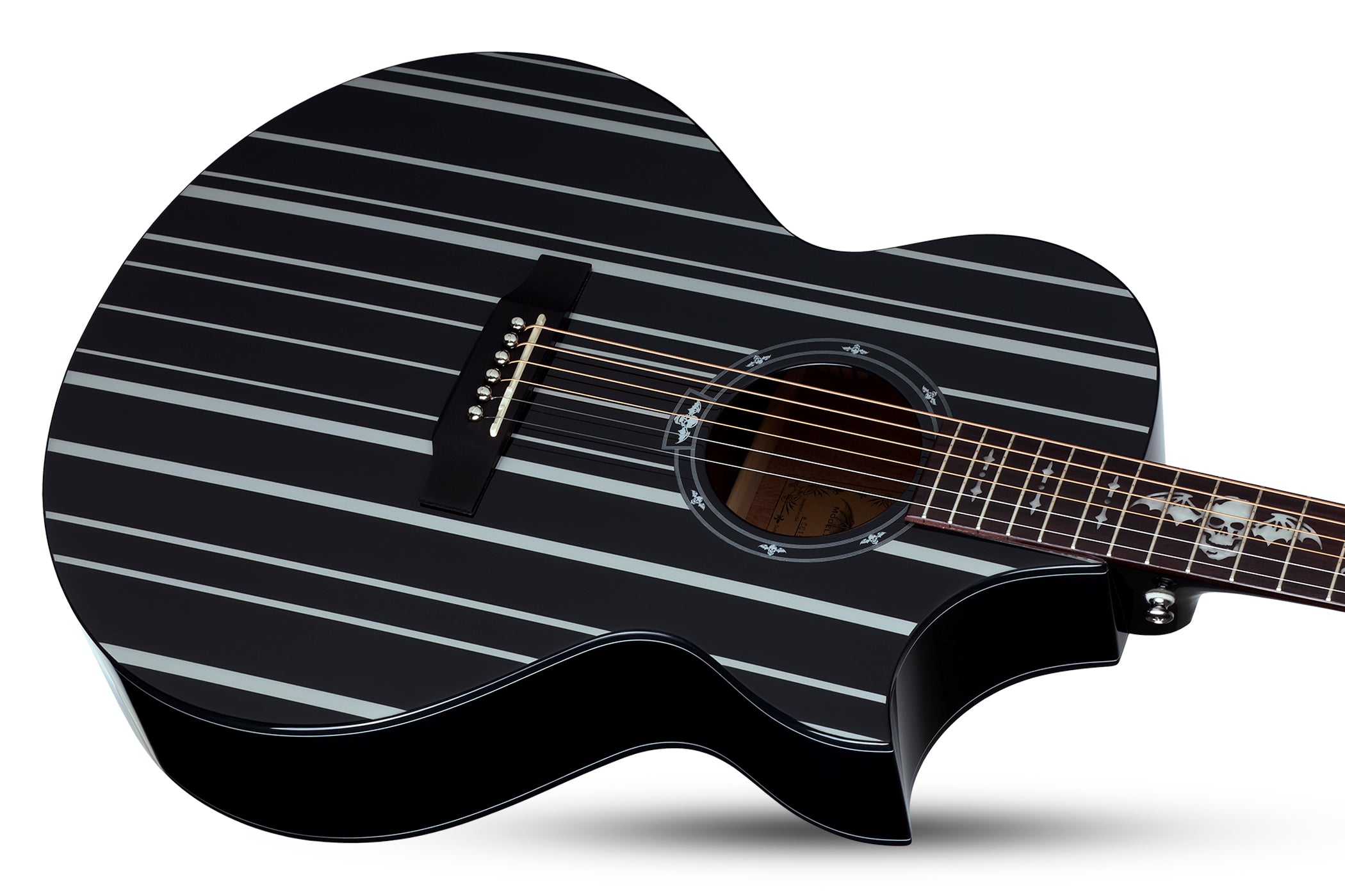 SCHECTER ELECTRIC GUITAR SYNYSTER GATES ACOUSTIC GUITAR GLOSS BLACK WITH SILVER PINSTRIPE (3700), SCHECTER, ACOUSTIC GUITAR, schecter-acoustic-guitar-synac-ga-sc-gbsp, ZOSO MUSIC SDN BHD