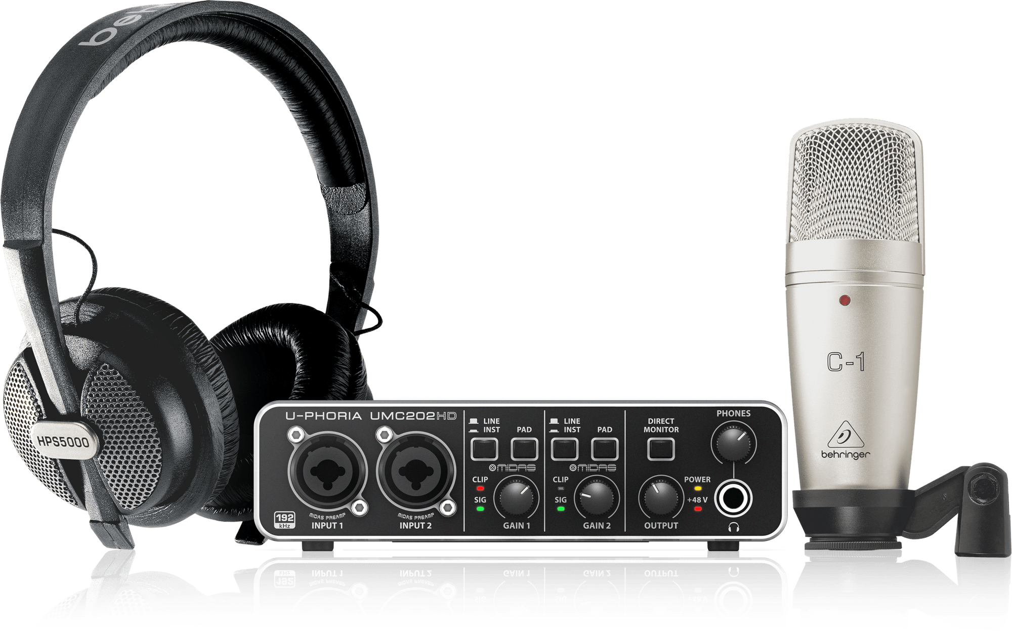 Behringer U-PHORIA Studio Pro Recording/Podcasting Bundle with UMC-202HD, C-1 Mic and HPS-5000 (UPHORIA / UMC202HD / C1 / HPS5000) | BEHRINGER , Zoso Music
