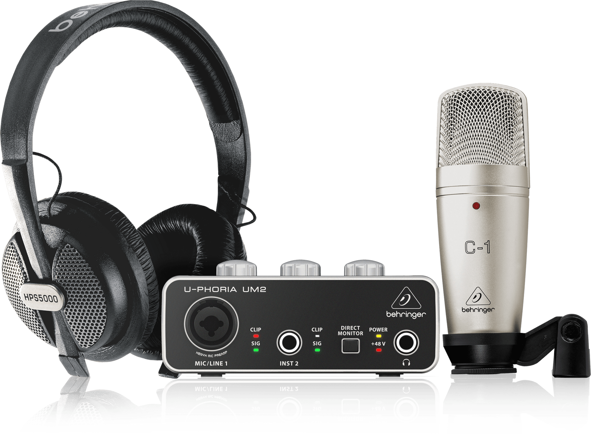 Behringer U-PHORIA STUDIO Complete Recording/Podcasting Bundle with UM-2, C-1 Mic and HPS-5000 (UPHORIA / UM2 / C1 / HPS5000) | BEHRINGER , Zoso Music