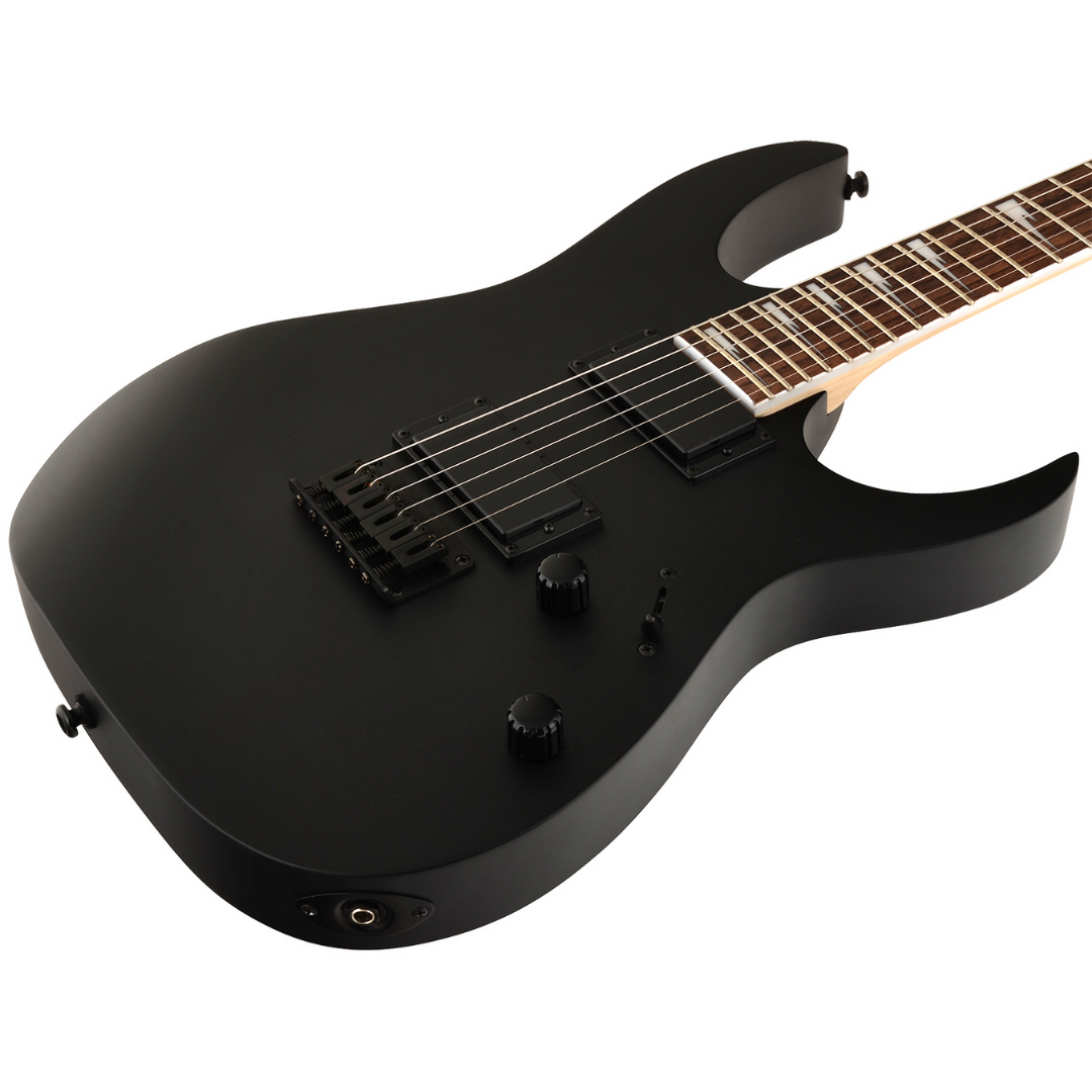 IBANEZ GIO SERIES GRG121DX BKF ELECTRIC GUITAR WITH PURPLEHEART FINGERBOARD AND 2 HUMBUCKING PICKUPS - BLACK FLAT COLOR, IBANEZ, ELECTRIC GUITAR, ibanez-electric-guitar-ibagrg121dx-bkf, ZOSO MUSIC SDN BHD