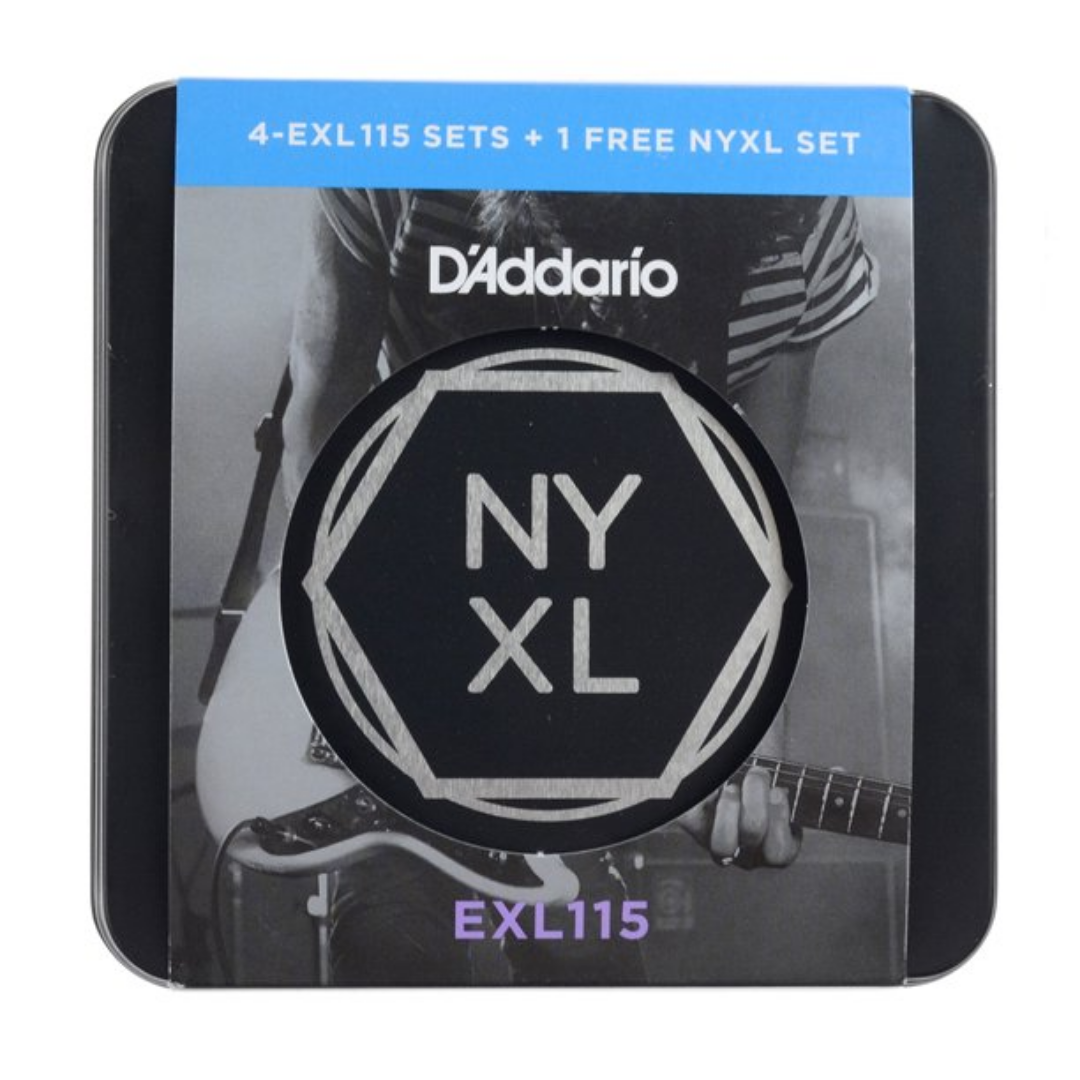 D'ADDARIO EXL115-TIN 4-PACK WITH 1 FREE NYXL SET ELECTRIC GUITAR STRINGS 11-49 | D'ADDARIO , Zoso Music