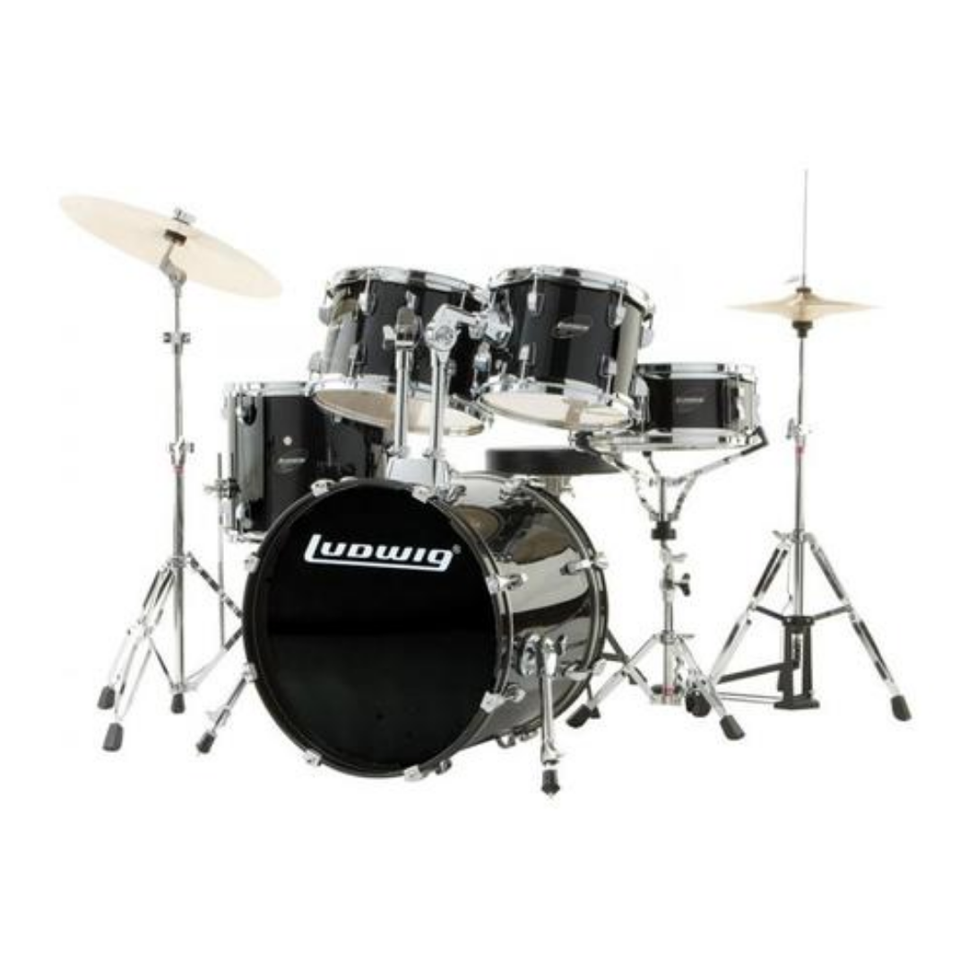 LUDWIG LC16511 ACCENT DRIVE 5-PIECE DRUMS SET W/HARDWARE, THRONE & CYMBAL COLOR BLACK CORTEX (FULL SET), LUDWIG, ACOUSTIC DRUM, ludwig-acoustic-drum-l14-lc16511dir, ZOSO MUSIC SDN BHD