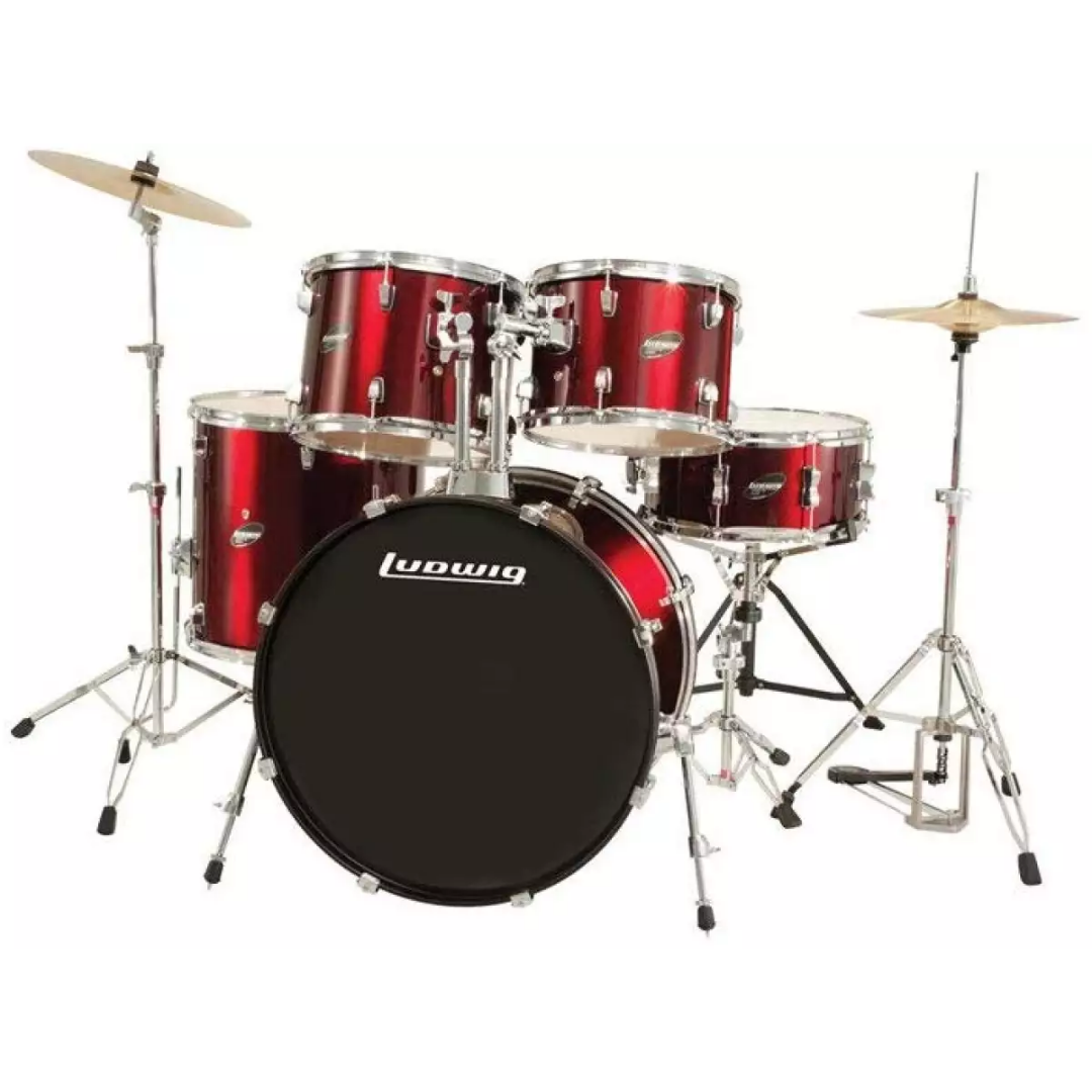 LUDWIG LC16514 ACCENT DRIVE 5-PIECE DRUMS SET WITH HARDWARE, THRONE, CYMBAL, RED FOIL COLOR (FULL SET), LUDWIG, ACOUSTIC DRUM, ludwig-acoustic-drum-l14-lc16514dir, ZOSO MUSIC SDN BHD