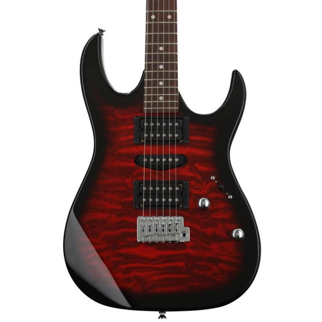 IBANEZ GIO GRX70QA ELECTRIC GUITAR WITH BASSWOOD BODY AND 2 HUMBUCKING PICKUPS - TRANSPARENT RED BURST COLOR, IBANEZ, ELECTRIC GUITAR, ibanez-electric-guitar-ibagrx70qa-trb, ZOSO MUSIC SDN BHD