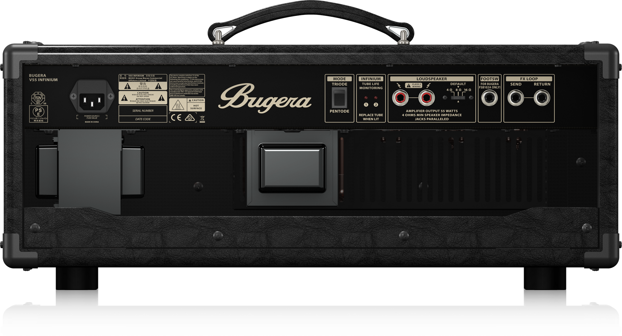 BUGERA V55HD INFINIUM 55-WATT VINTAGE 2-CHANNEL TUBE AMPLIFIER HEAD WITH INFINIUM TUBE LIFE MULTIPLIER AND REVERB | BUGERA , Zoso Music