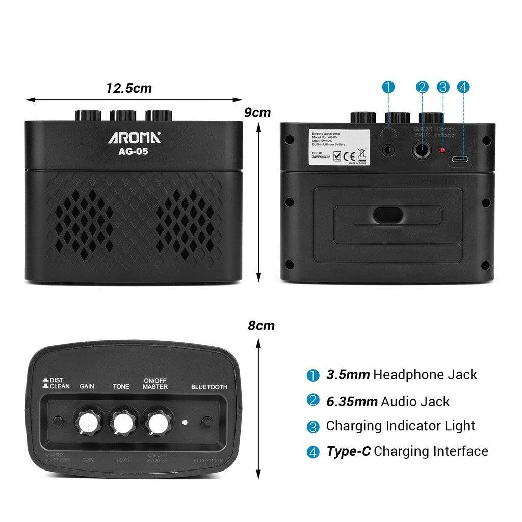 Aroma AG05 Rechargeable Electric Guitar Amplifier 5 Watts With Bluetooth | AROMA , Zoso Music