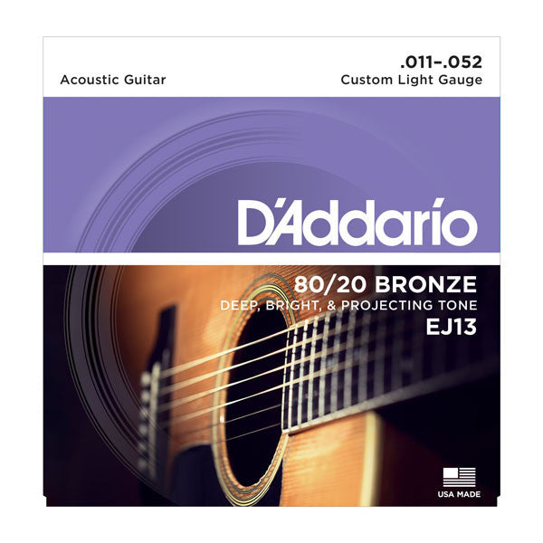 D'ADDARIO EJ13 80/20 BRONZE ACOUSTIC GUITAR STRING, CUSTOM LIGHT 11-52 | D'ADDARIO , Zoso Music