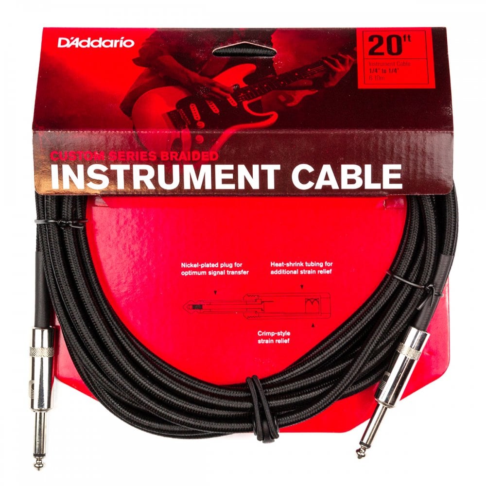 D’Addario’s Custom Series Braided Instrument Cables Black 20ft