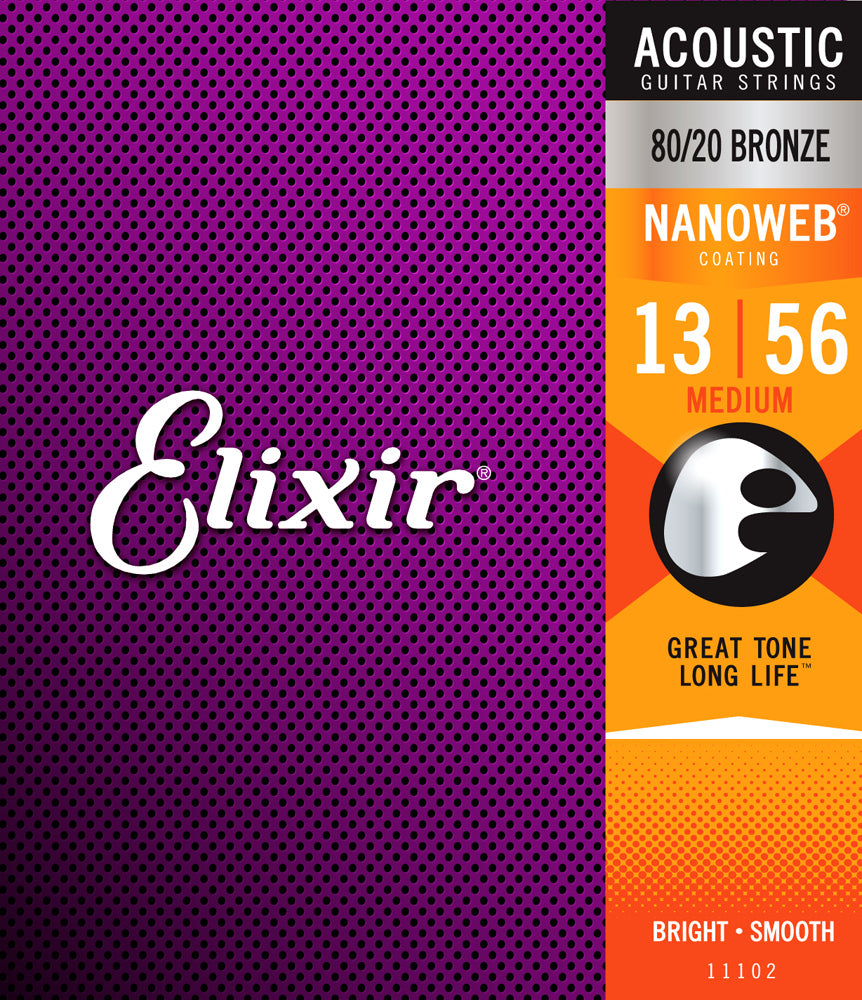 ELIXIR 11102 NANOWEB 80-20 BRONZE ACOUSTIC GUITAR STRINGS 13-56 | ELIXIR , Zoso Music