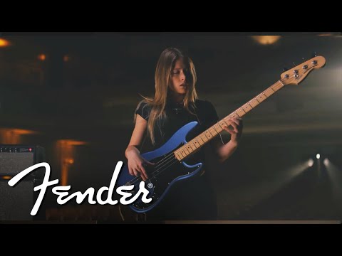 Fender American Performer Precision Bass Guitar, Maple FB, Satin Lake Placid Blue