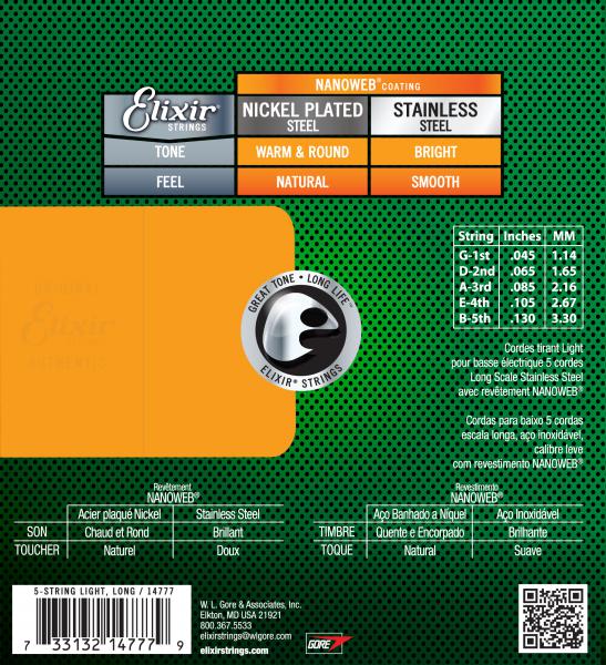 ELIXIR 14077 (045-105) NANOWEB MEDIUM LONG SCALE ELECTRIC BASS GUITAR STRING | ELIXIR , Zoso Music