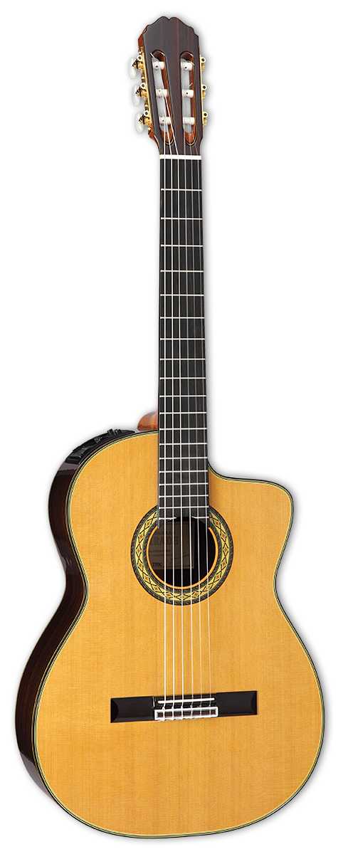 TAKAMINE HIRADE TH5C CLASSICAL GUITAR w/CUTAWAY SOLID CEDAR TOP, w/HARD CASE