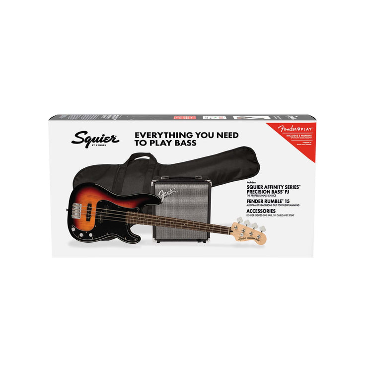 Squier Affinity Series Pj Bass Guitar Pack, Laurel Fb, 3-tone Sunburst, 230v, Eu |  SQUIER BY FENDER |  BASS GUITAR |  Zoso Music