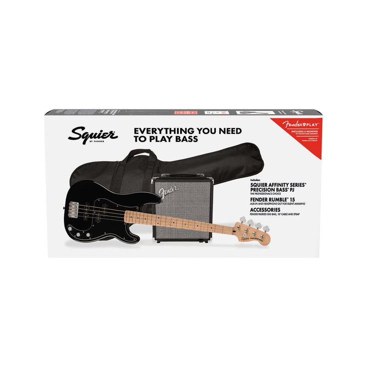 Squier Affinity Series Pj Bass Guitar Pack, Maple Fb, Black, 230v, Eu