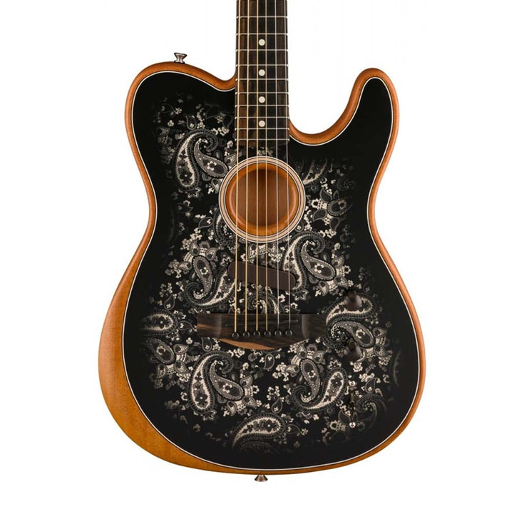 Fender FSR American Acoustasonic Telecaster Guitar w/Bag, Ebony FB, Black Paisley