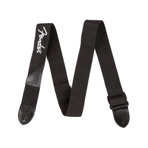 FENDER 2 INCH BLACK POLY STRAP - BLACK WITH WHITE FENDER LOGO |  FENDER |  STRAP |  Zoso Music