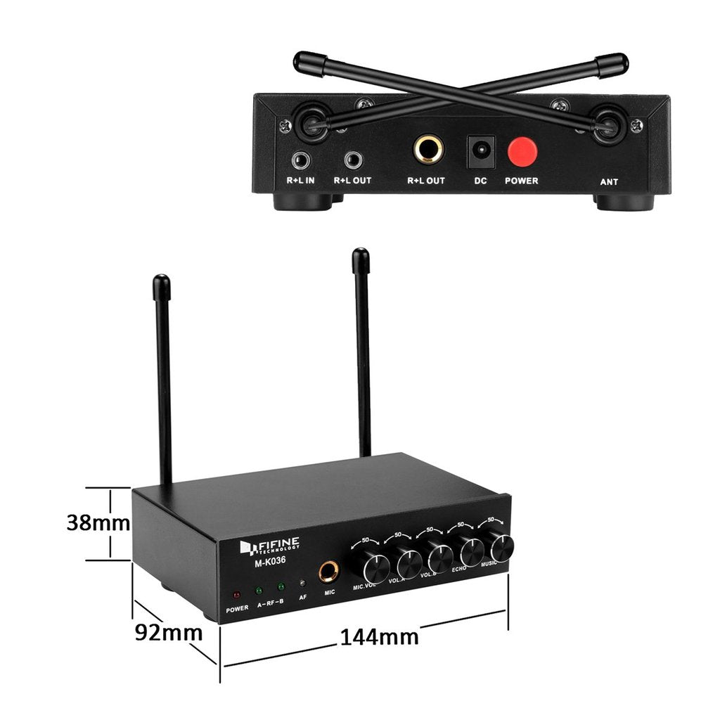 FIFINE K036 UHF DUAL CHANNEL WIRELESS HANDHELD MICROPHONE SYSTEM VOCAL MIC 2 HANDHELD, FIFINE, WIRELESS MICROPHONE SYSTEM, fifine-wireless-microphone-system-k036, ZOSO MUSIC SDN BHD