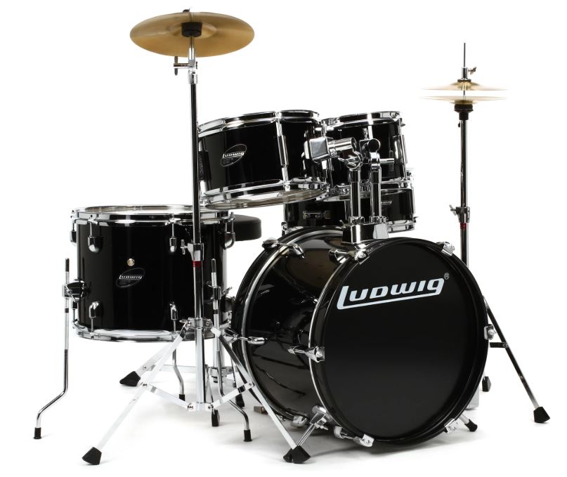 LUDWIG LJR1061DIR 5-PIECE JUNIOR DRUM KIT W/ HARDWARE+THRONE+CYMBAL, BLACK, LUDWIG, ACOUSTIC DRUM, ludwig-accent-lc175-5-piece-acoustic-drum-set-with-full-set-hardware-pack-w-o-cymbals, ZOSO MUSIC SDN BHD