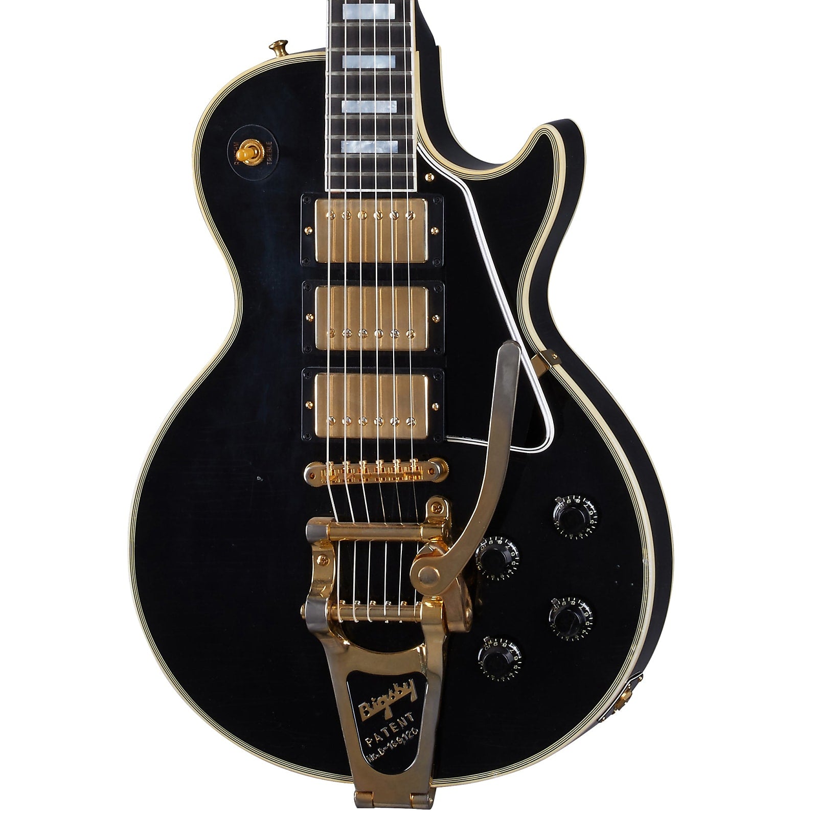 Gibson 1957 Les Paul Custom Reissue 3-Pickup Bigsby Light Aged Electric Guitar, Ebony (LPB357LAEBBG1)